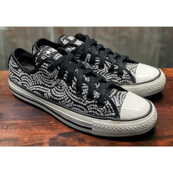 Converse Chuck T Allstars Lo Black Silver Sequined Shoes